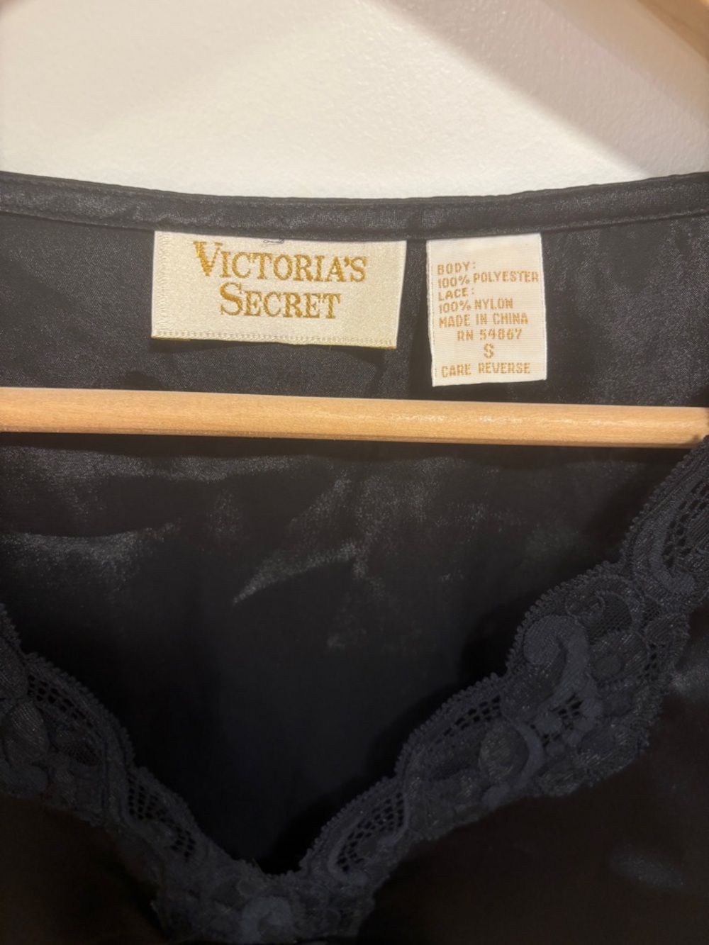 Vintage Gold Label Victorias Secret Black Satin Lace Bow coquette girl top sz S - Picture 4 of 4
